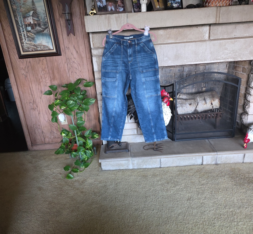 Lands' End Women's Dark Blue Boyfriend Cargo Jeans